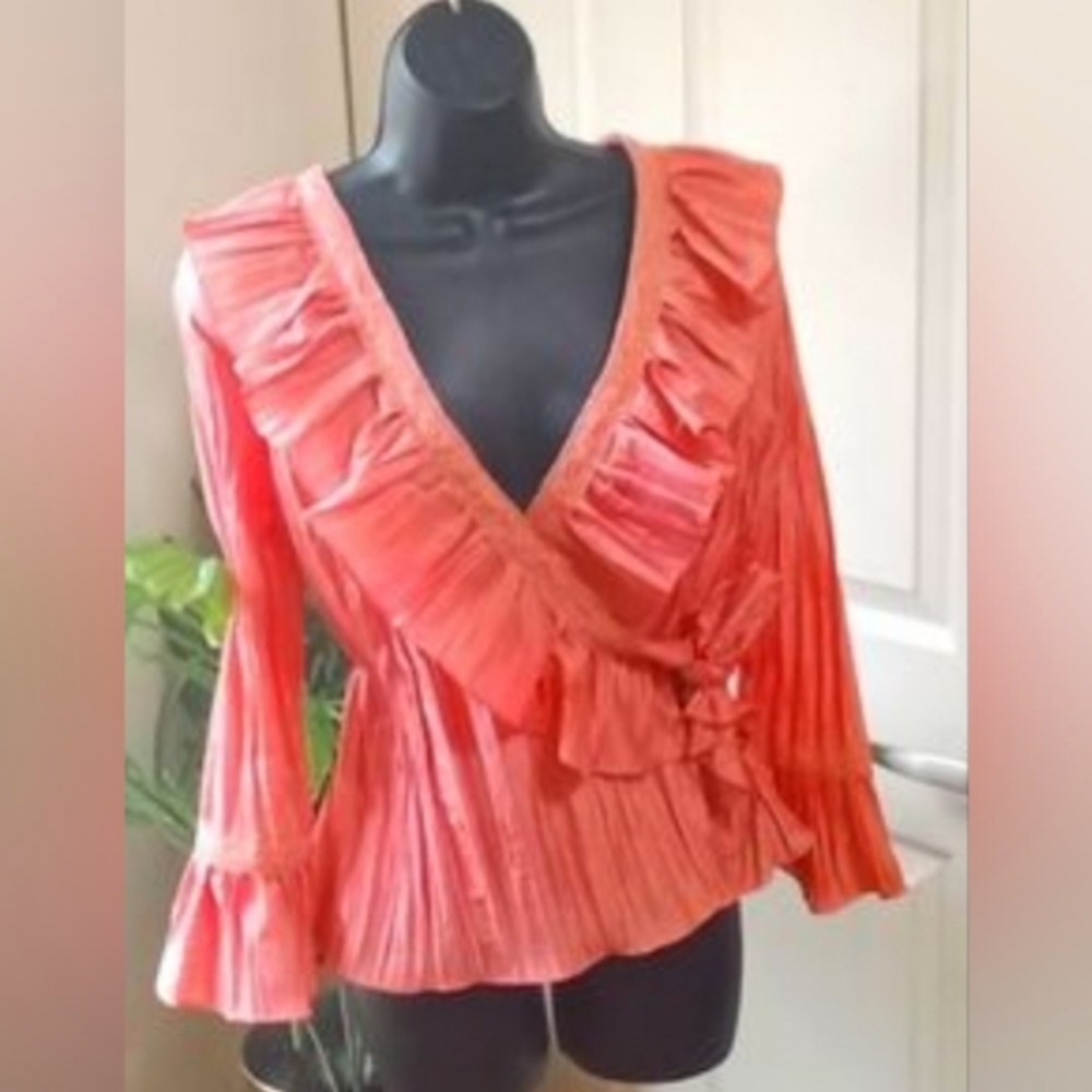 Mother Of Bride Top Blouse Coral Ruffles Size 10